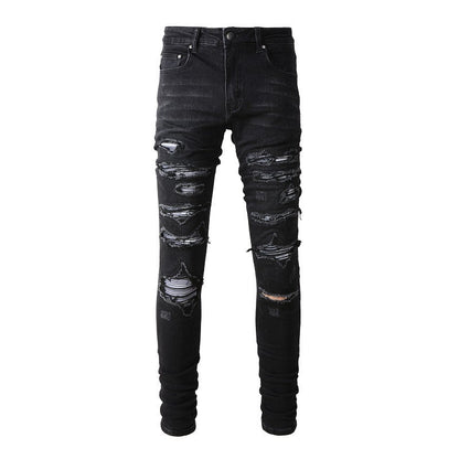 Jean déchiré Street Patch Pantalon slim élastique pour homme High Street (891-8833)