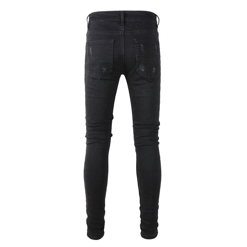 High Street Ripped Patch Jeans Slim Fit Jeans