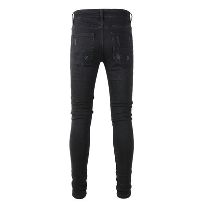 High Street Ripped Patch Jeans Slim Fit Jeans