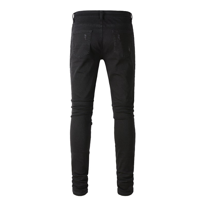 8538 High Street Ripped Patch Diamond encrusted Thin Men's Jeans Slim Fit