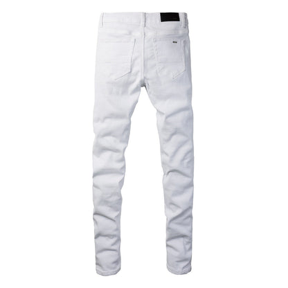 Purple Mens Jean Man Embroidery Pants Embroidered Patches Desinger Denim Trouser Skinny 592