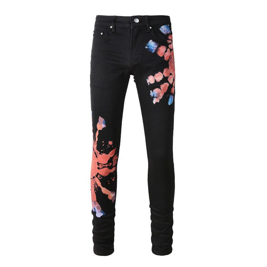 High Street Graffiti Pattern Stretch Slim Pants Jeans #1309