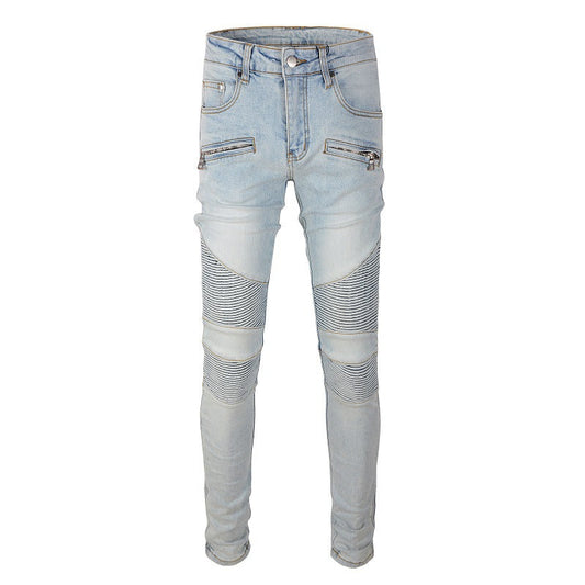 Light Grey Old Multi Pocket Slim Fit Elastic Locomotive High Street Jeans #1098