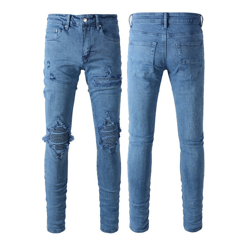 New Ripped Patch Jeans for Men, Crumpled and Won A Pair of Men's Jeans