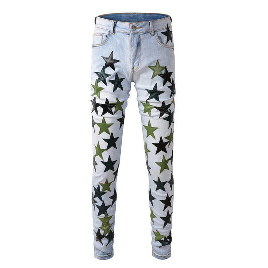 High Street Leather Green Star High Craft Stretch Slim High Street Jeans #853