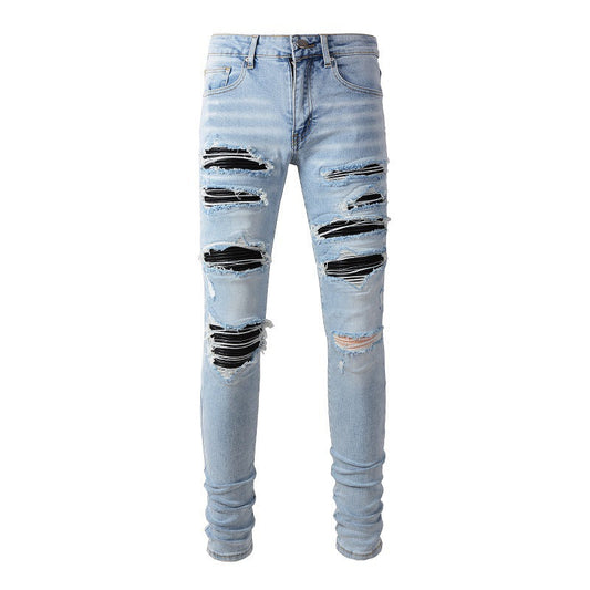 1307 High Street Jeans Sticker Hand worn Ripped Jeans Slim fitting and Thin Small Feet Jeans