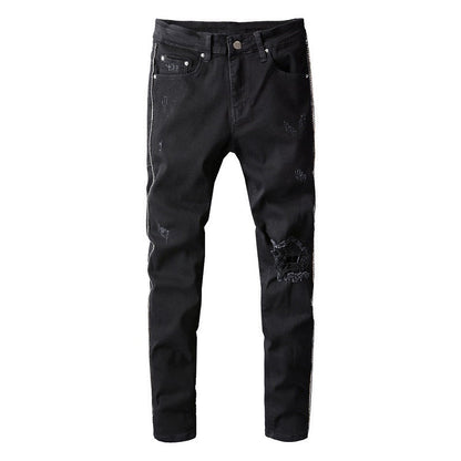 Pantalones vaqueros ajustados con bordado de parches y rotos de High Street 801 Tendencia 