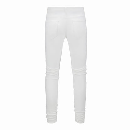 Vaqueros blancos ajustados para hombre con pedrería y parches para estilo urbano 625