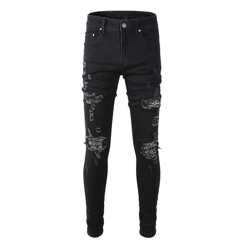 High Street Ripped Patch Jeans Slim Fit Jeans