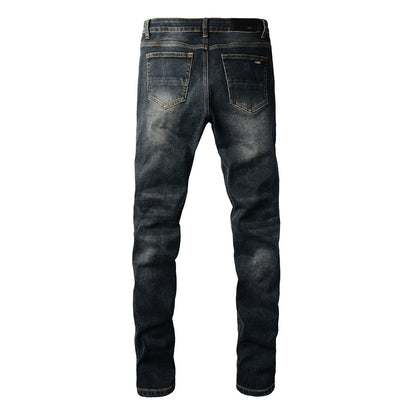 Jeans de créateur pour hommes Jeans pour hommes Jeans High Street Hole Star Patch Pantalons à empiècements brodés d'étoiles pour hommes et femmes Pantalons extensibles slim-fit Pantalons (40583-1305)