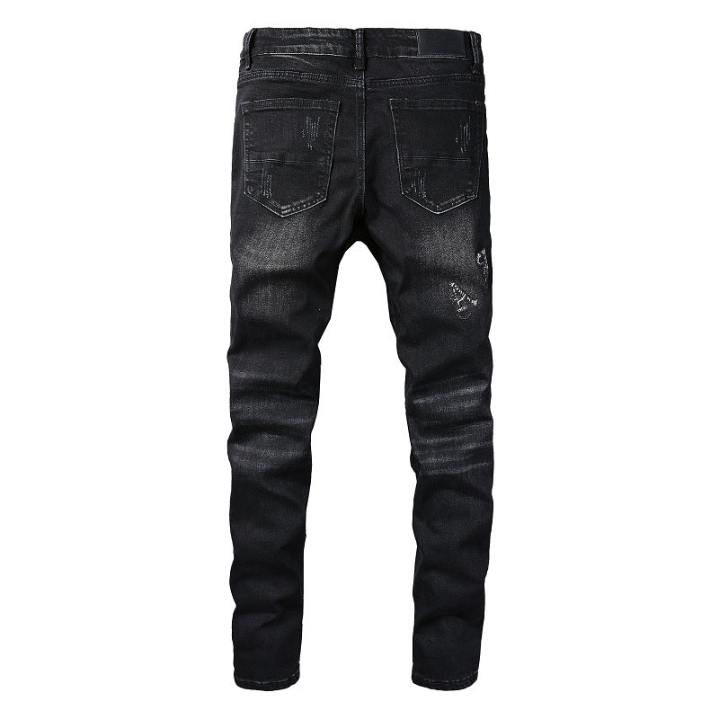 829 Street Ripped Patch Jeans High Street Men Splicing Slim Pants Jeans