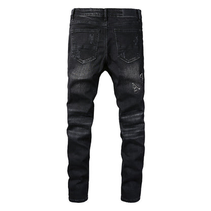 829 Street Ripped Patch Jeans High Street Men Splicing Slim Pants Jeans