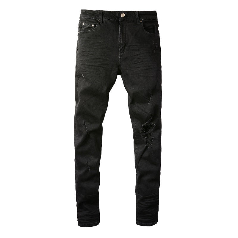 8586 High Elastic Hole Patch Men's Jeans Elastic Slim and Thin High Street