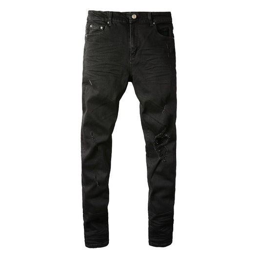 8586 High Elastic Hole Patch Men's Jeans Elastic Slim and Thin High Street