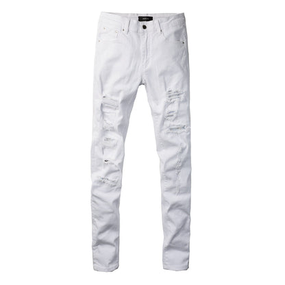 Pantalon skinny pour homme en patchwork déchiré de style pop, blanc, jean AM897C 