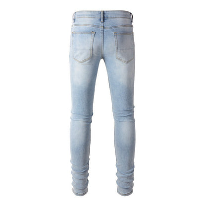 1307 High Street Jeans Sticker Hand worn Ripped Jeans Slim fitting and Thin Small Feet Jeans