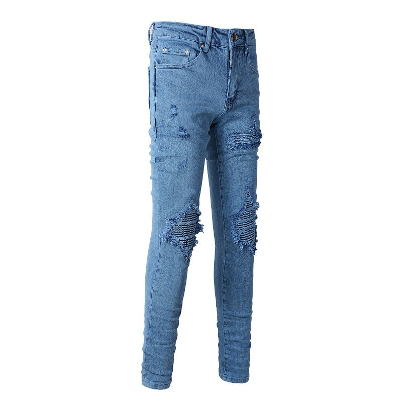 New Ripped Patch Jeans for Men, Crumpled and Won A Pair of Men's Jeans
