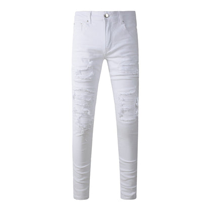 Purple Mens Jean Man Embroidery Pants Embroidered Patches Desinger Denim Trouser Skinny 592