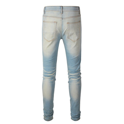 589 High Street Ripped Jeans Vintage Ripped Patch Slim Fit Pants Jeans