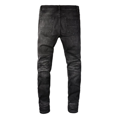 8638 High Elastic Hole Patch Men's Jeans Elastic Strip Sticker Slim Fit and Thin Feet Jeans