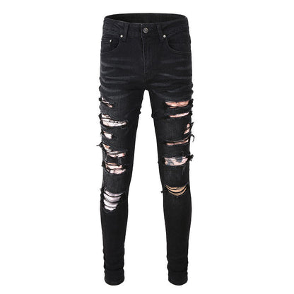 High Street Jeans Men's New Ripped Patch Jeans Slim Fit Pants #841